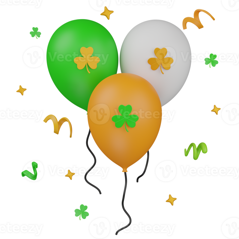 3d render St. Patrick's Day Balloons illustration png