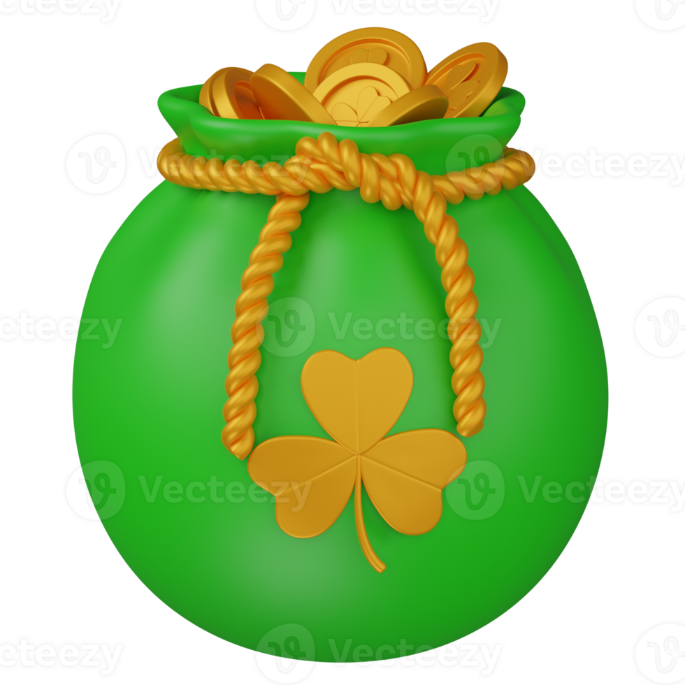 3d render luck Clover Coin Bag illustration png