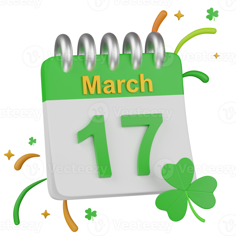 3d render St. Patrick's Day Calendar illustration png