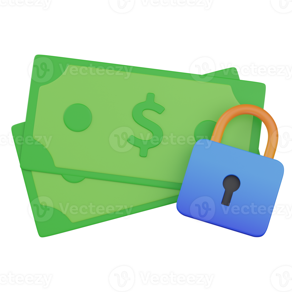 3d render secure money illustration png
