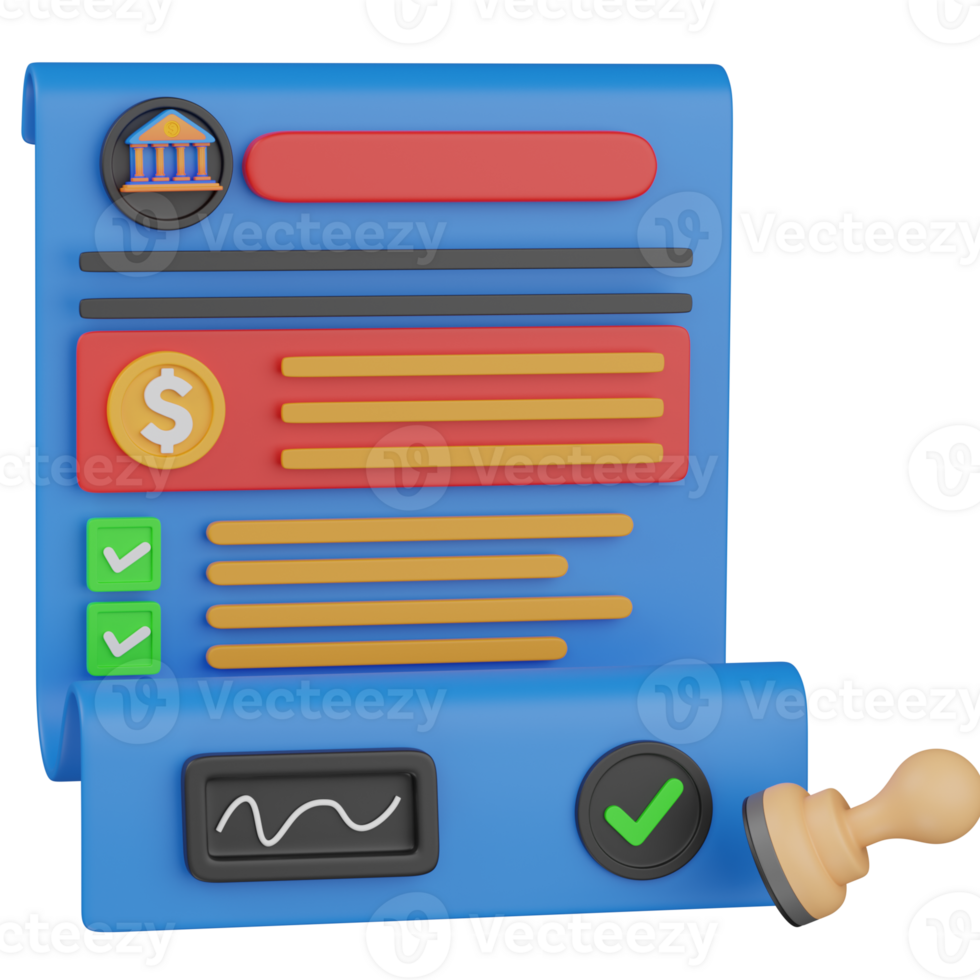 3d render Approved Financial Document illustration png