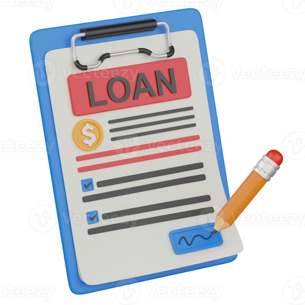 3d render loan contract illustration png