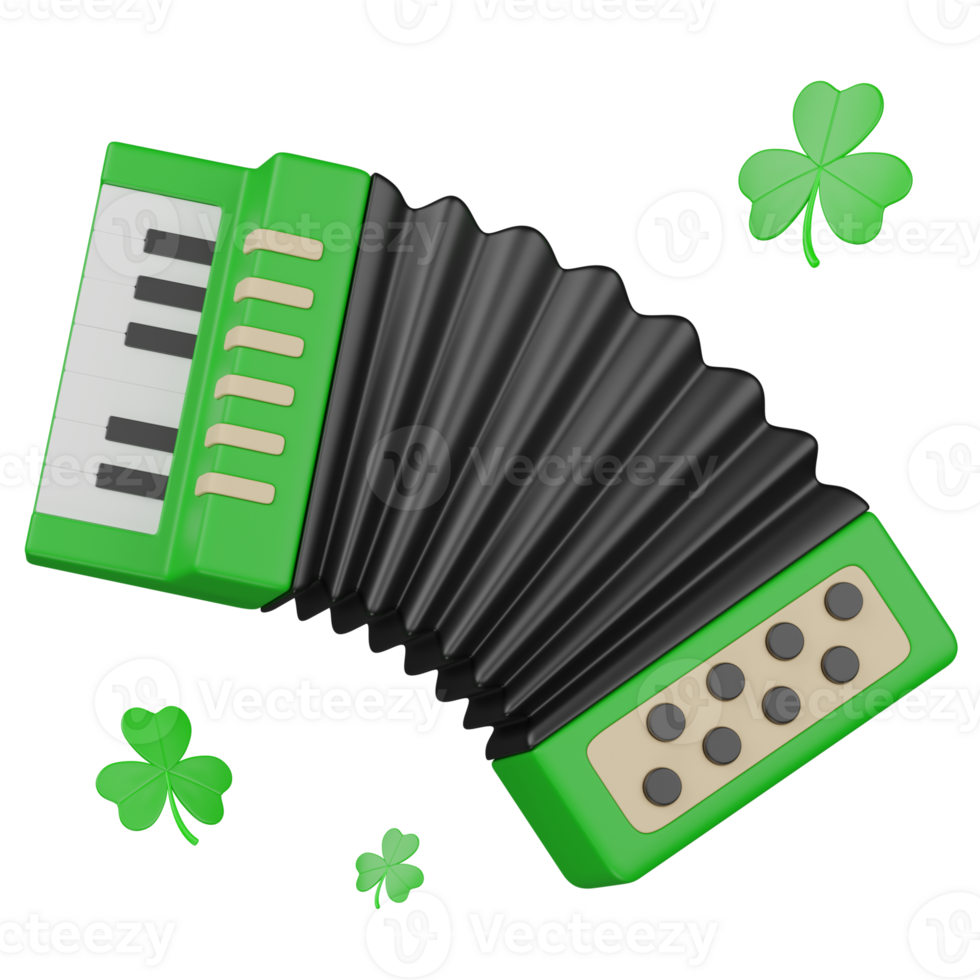 3d render green Accordion illustration png