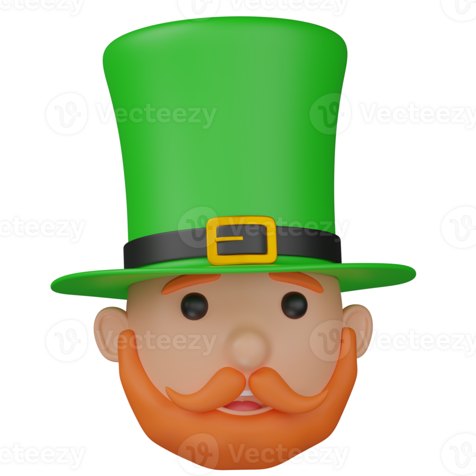 3d render Leprechaun Head With Hat illustration png