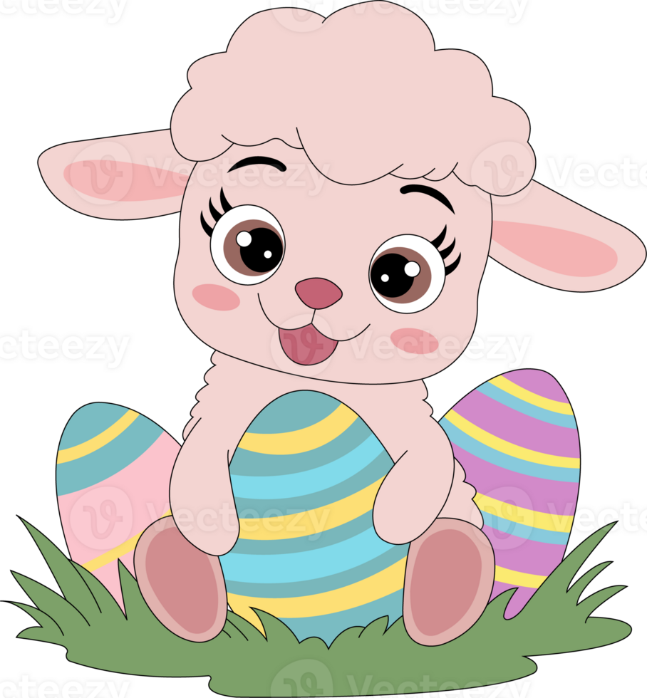 kawaii easter bunnies with egg png