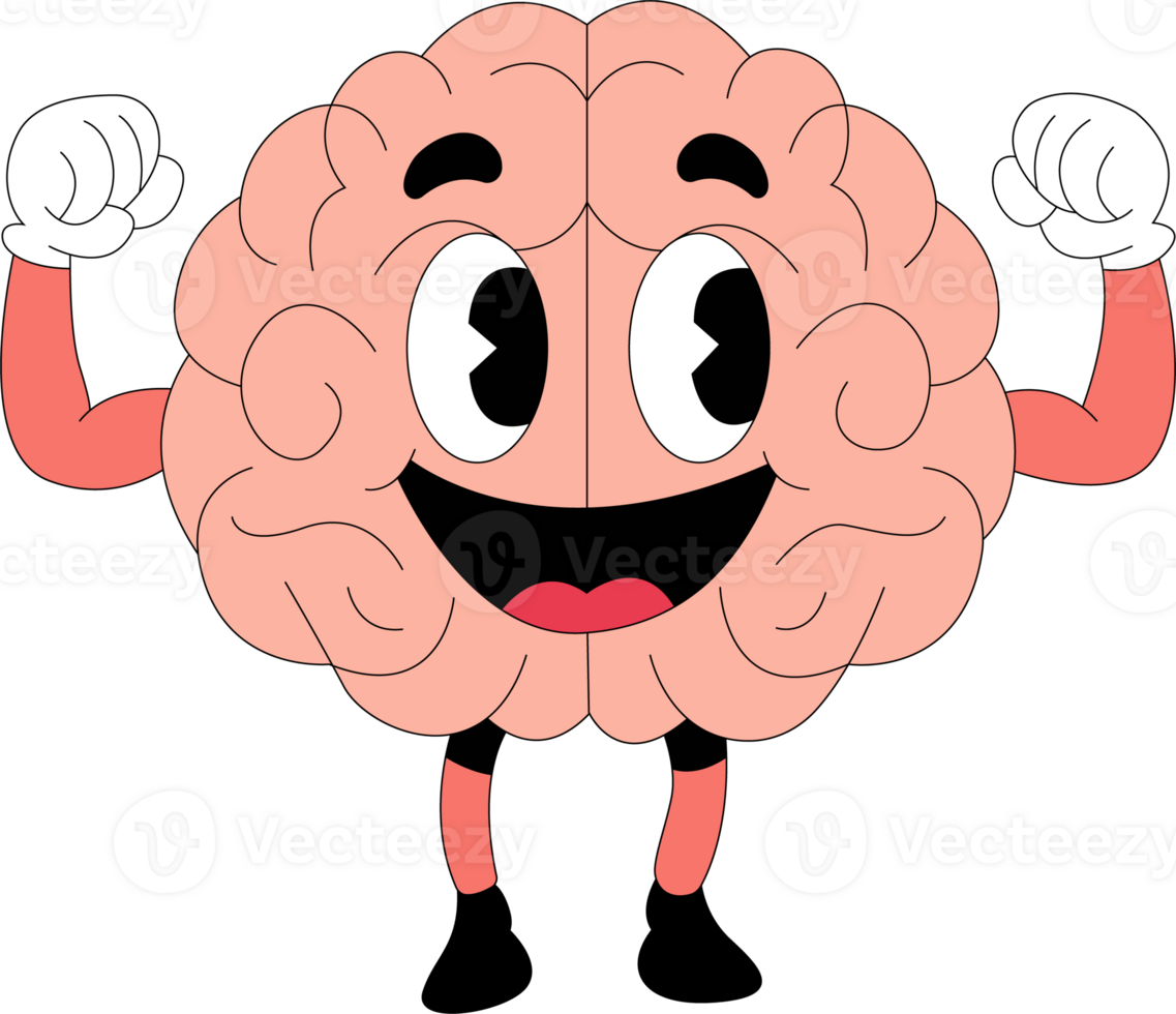 brain cartoon character with arms up and smiling png