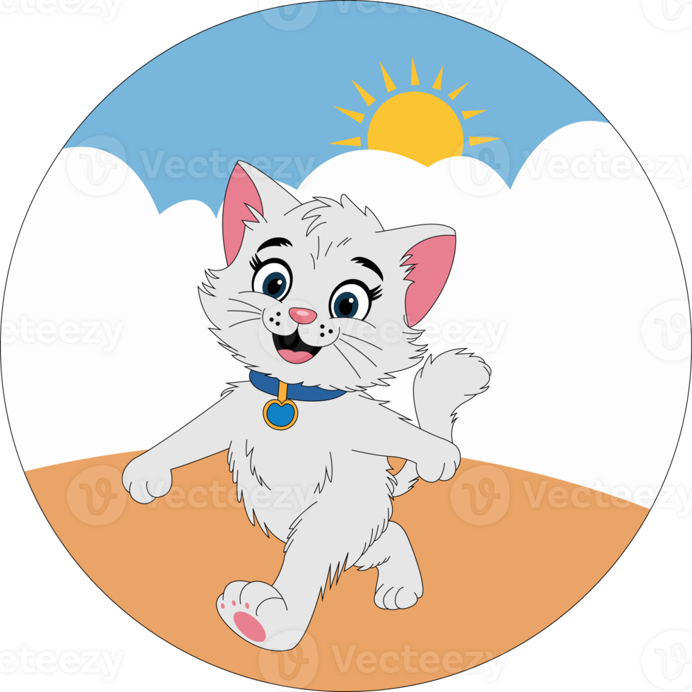 a cartoon cat running in the desert with the sun behind it png