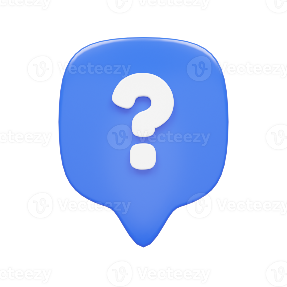 3d render blue chat bubble with question mark icon. FAQ illustration png