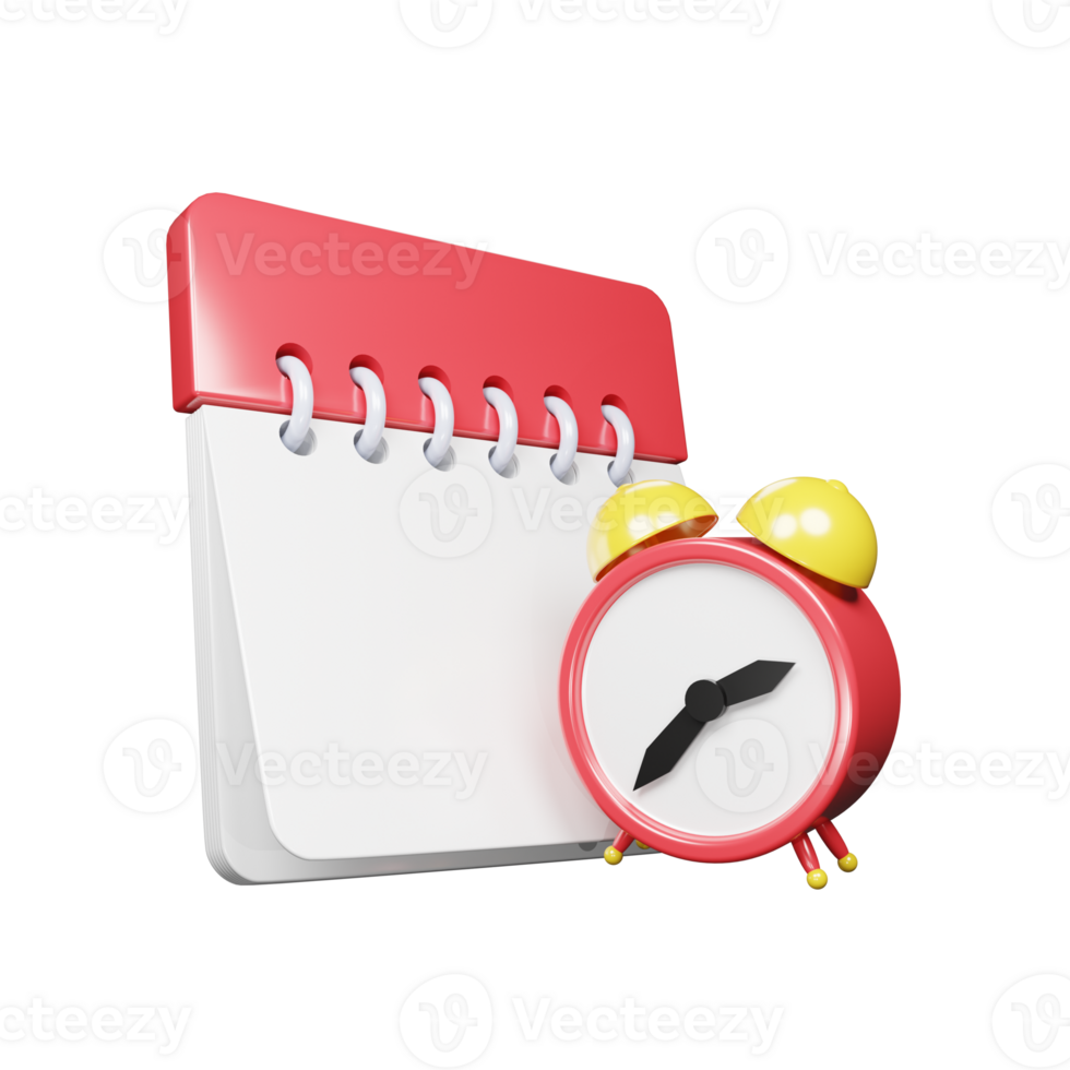3d render calendar and alarm clock reminder illustration png