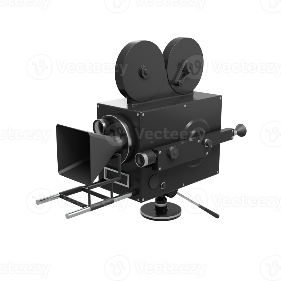 Perspective 3d render old movie camera png