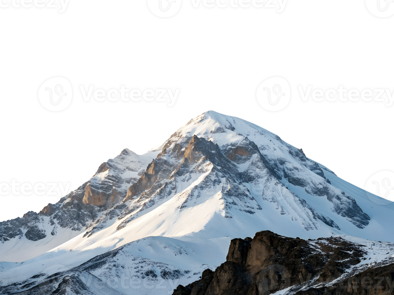 A snow-capped mountain peak, isolated on a transparent background png