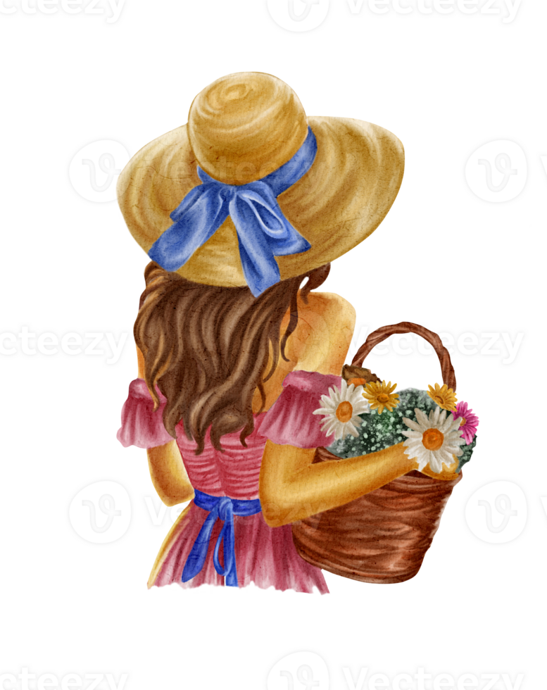 Lady woman in pink dress Watercolor png