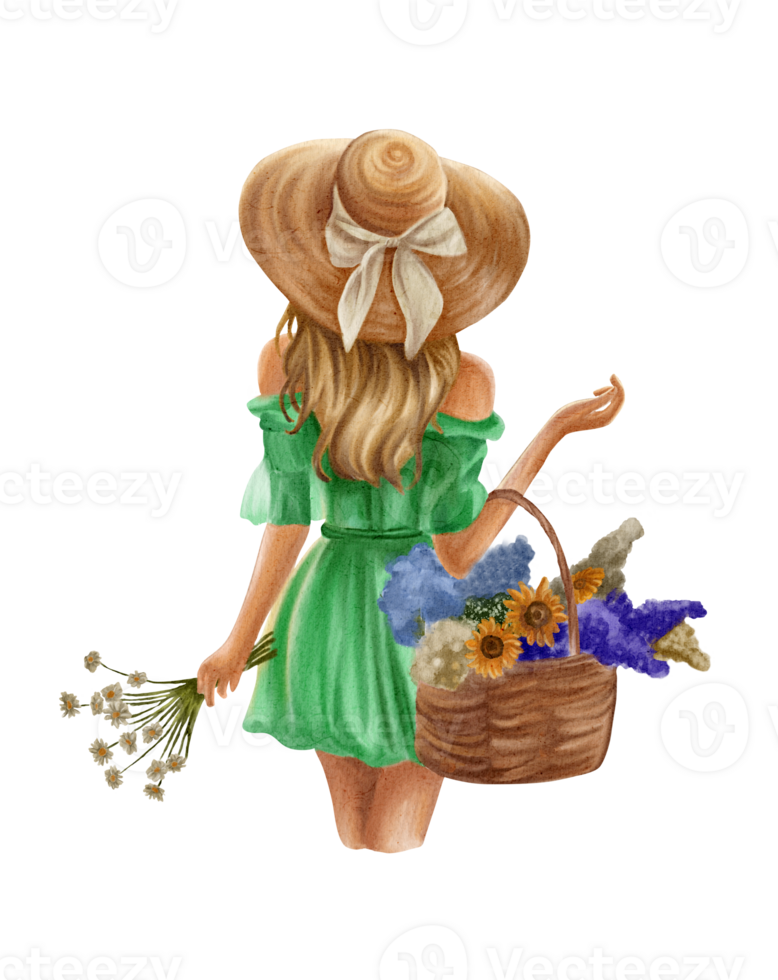 Girl woman in summer dress Watercolor png