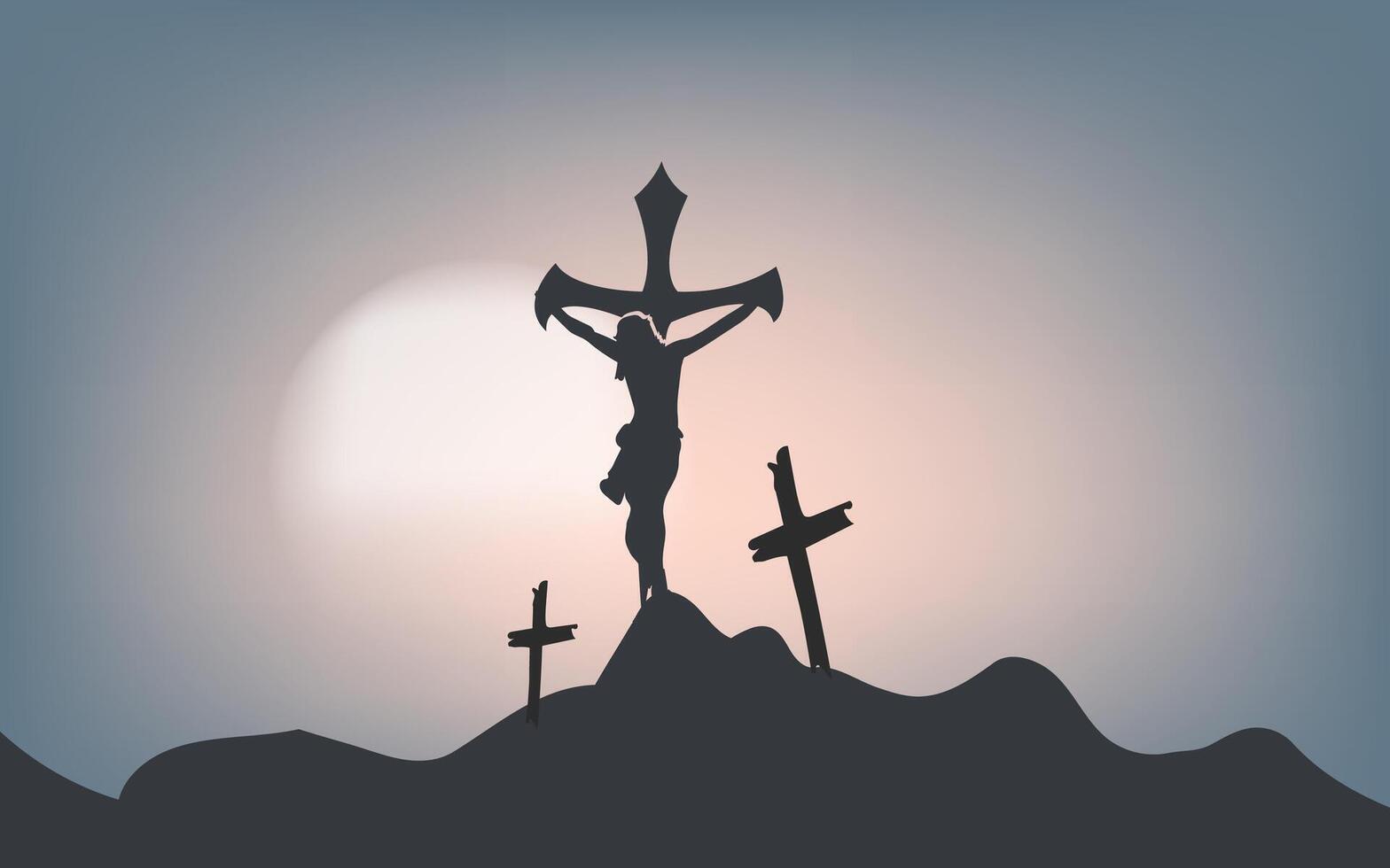 Crucifixion Silhouette Jesus Christ on Cross at Sunset Calvary vector