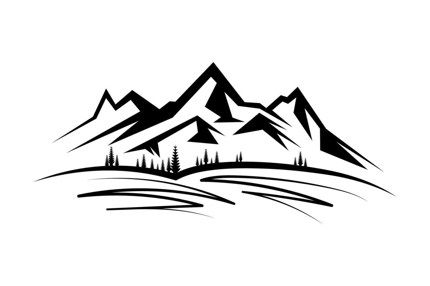 Majestic Black and White Mountain Range Landscape Illustration vector
