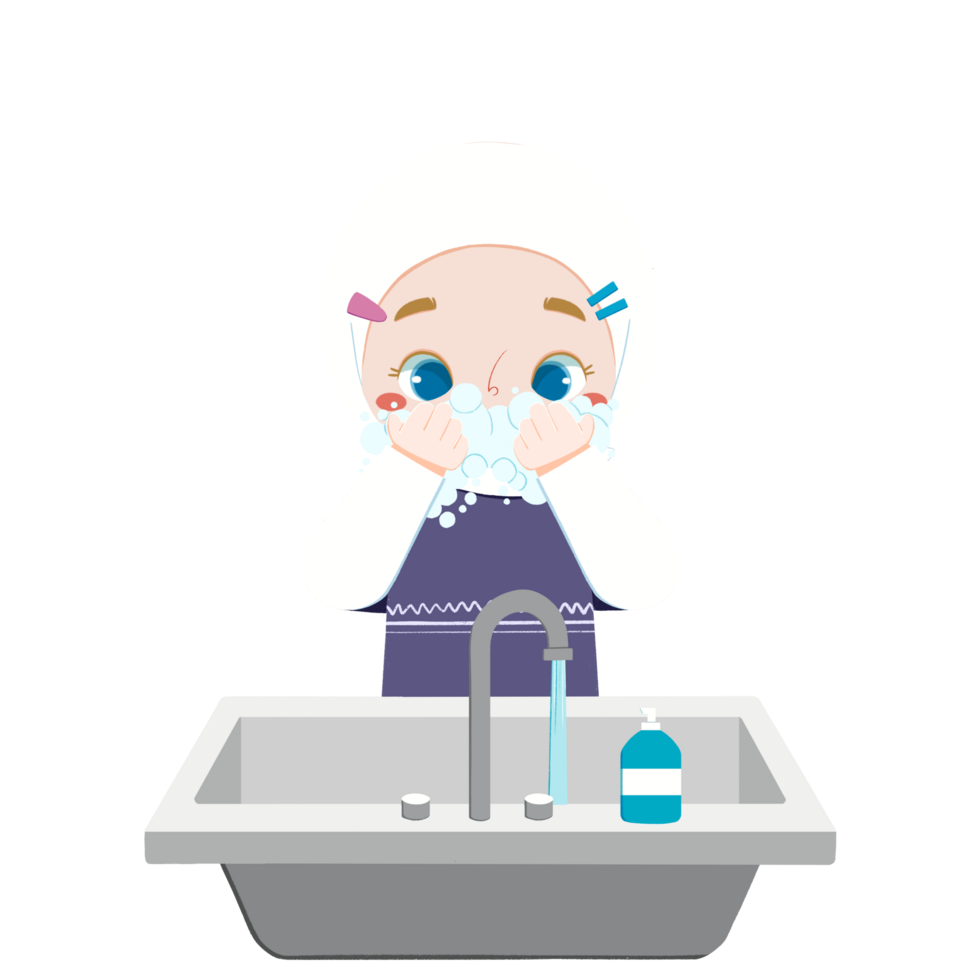 Cute kid wash the face png