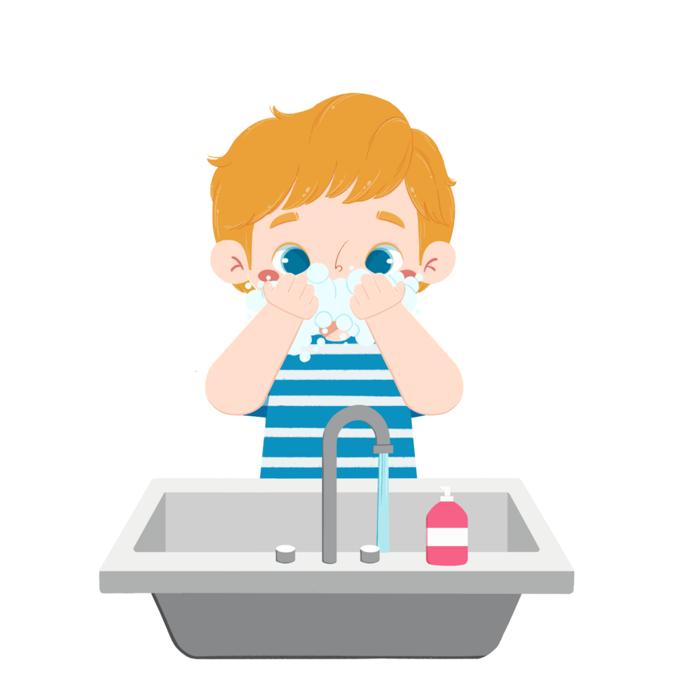 Cute kid washed the face png