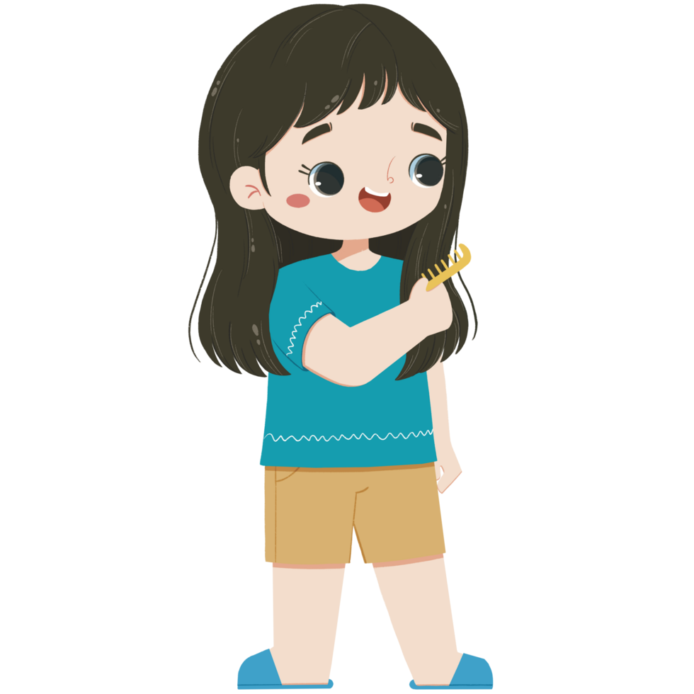 Cute girl combs the hair png