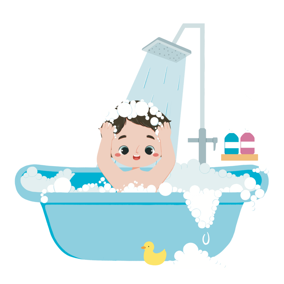Cute kid took a bath png
