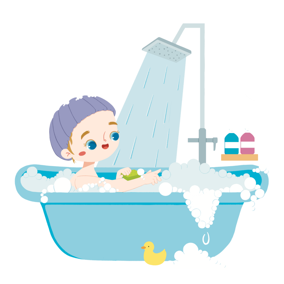 Cute kid take a bath png