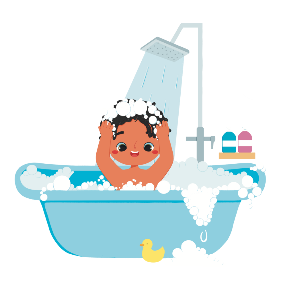 Cute kid has taking a bath png