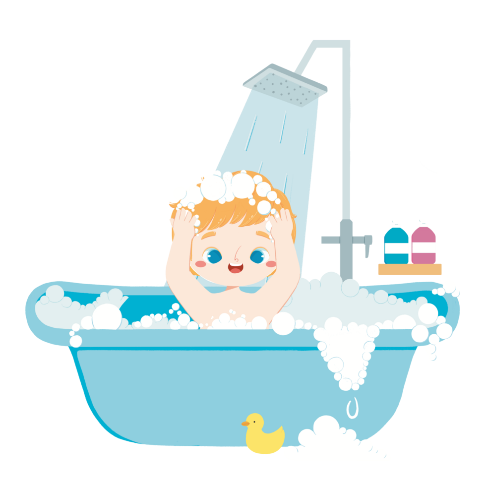 Cute kid is taking a bath png