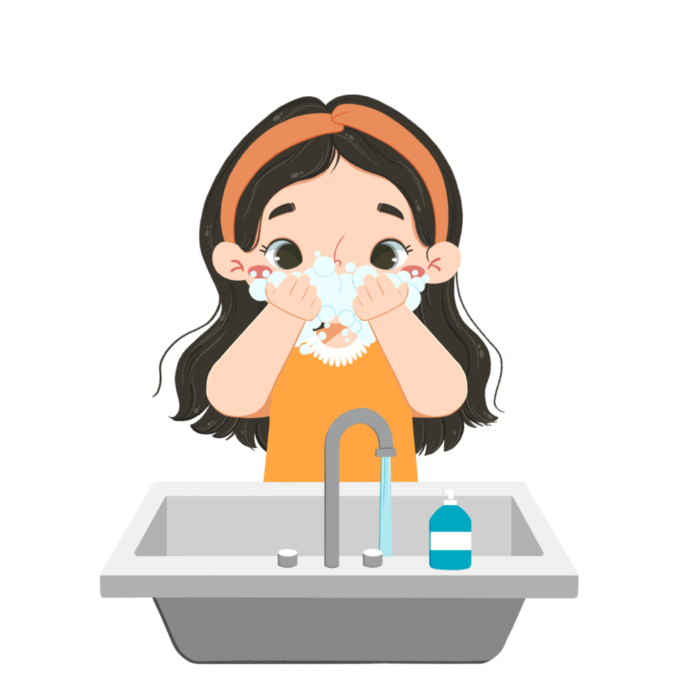 Cute girl washing the face png