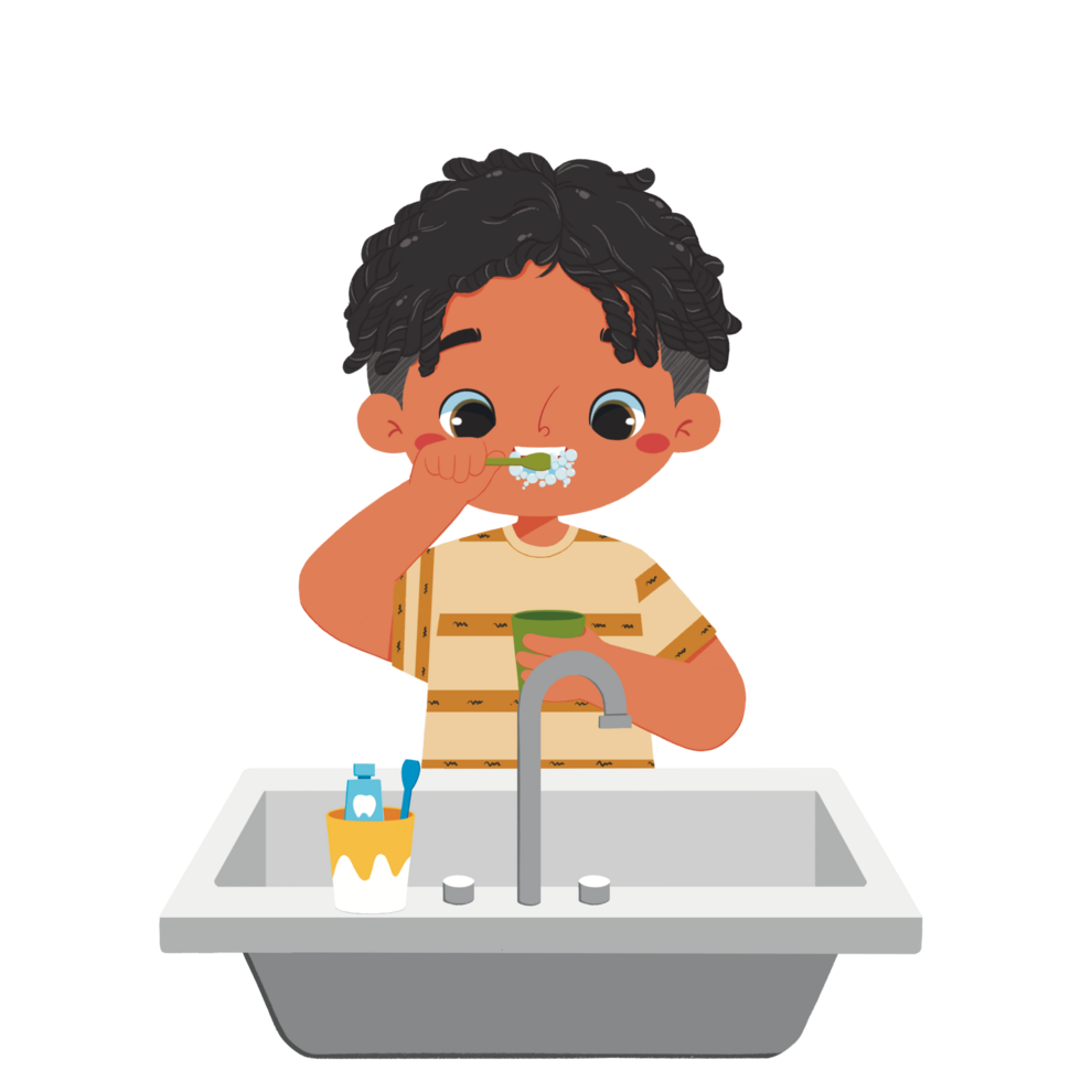 Cute kid was brushing teeth png