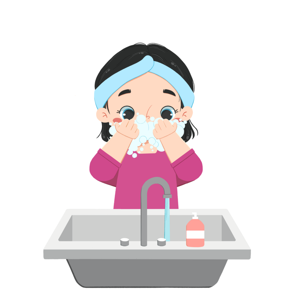 Cute kid girl washed the face png