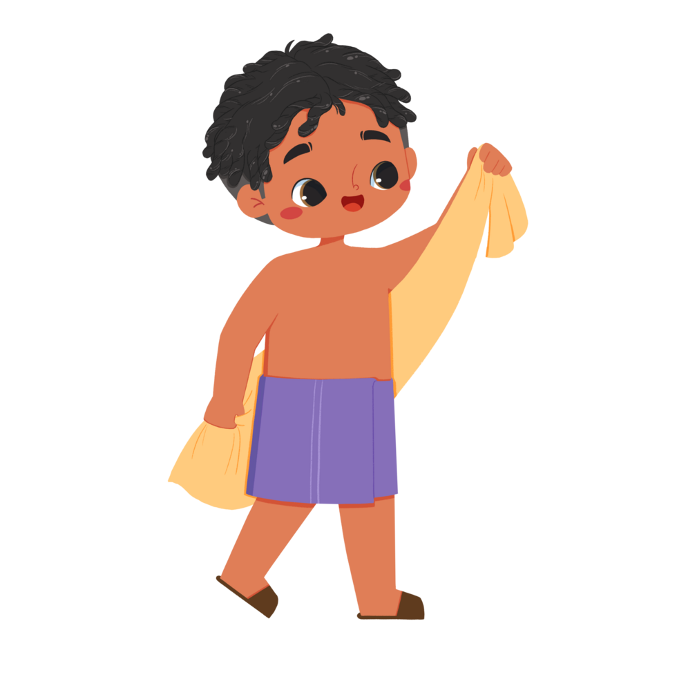 Cute kid was drying the body by towel png