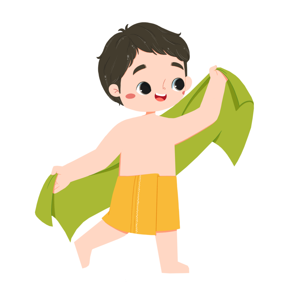 Cute boy was drying the body by towel png
