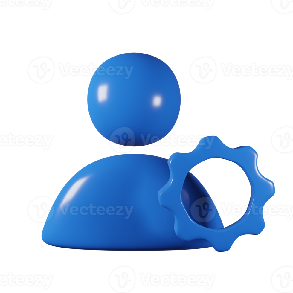 Blue User with Gear - 3D Business and Settings Icon png