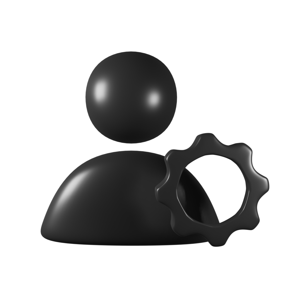 Black User with Gear - 3D Business and Settings Icon png
