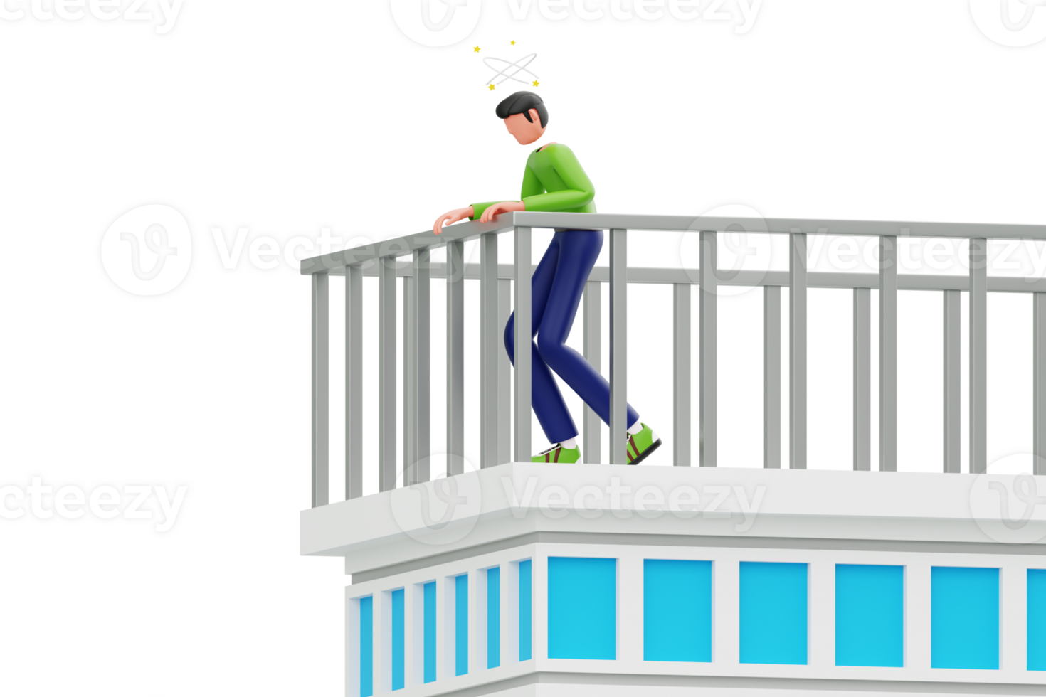 Man Suffering from Fear of Heights 3D Illustration. Acrophobia 3D Illustration png