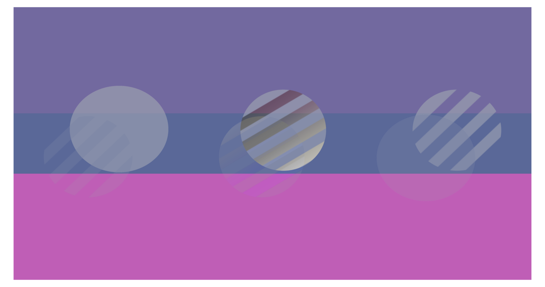 The image has a purple top, dark blue middle, and bright pink bottom. Three circles with varying transparency, gradients, and stripes overlap, creating a layered and stylish abstract effect. png