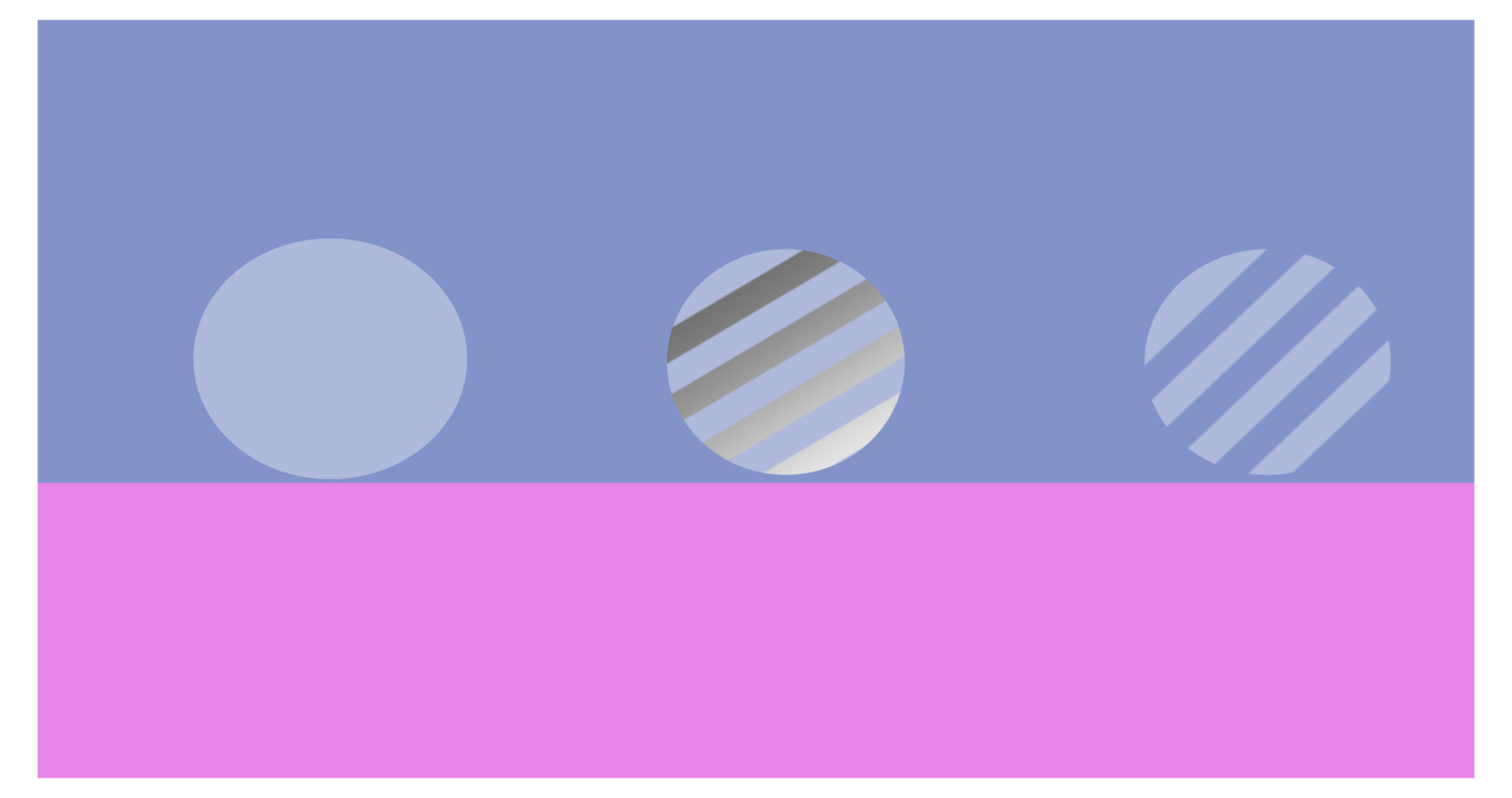 The image features a blue upper half and a vibrant magenta lower half Three circles in different styles solid striped and gradient are arranged in a row creating a modern abstract look png