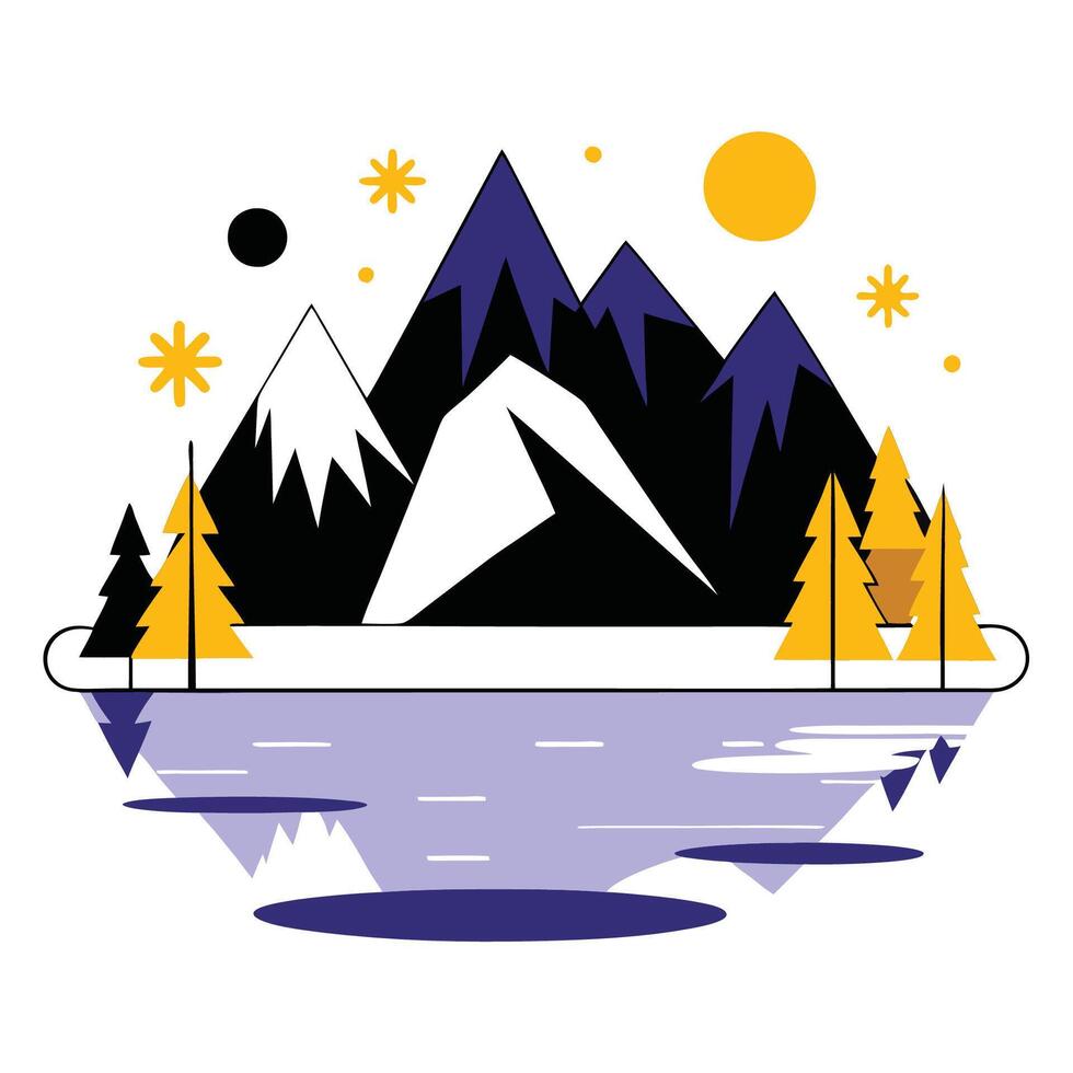 Winter Landscape of Frozen Lake with Surrounding Mountains vector