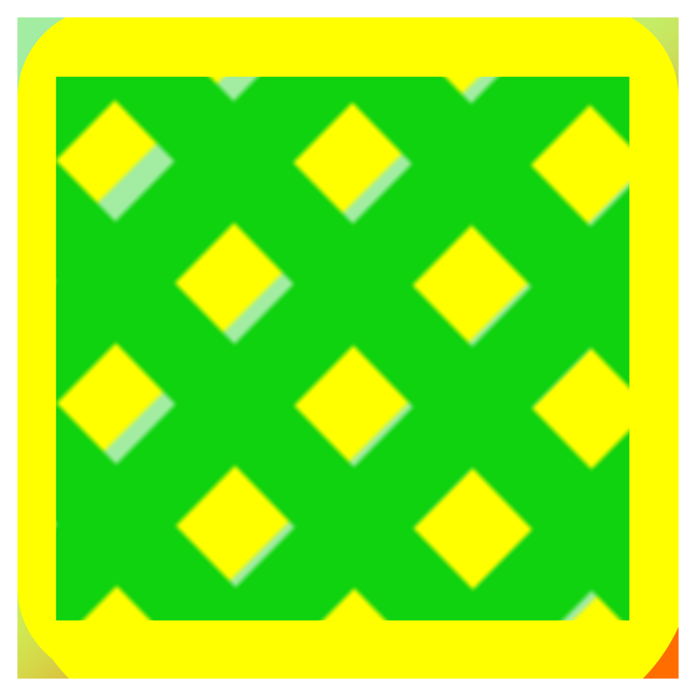 A bold geometric pattern featuring bright yellow diamonds on a vivid green background, framed by a thick yellow border. The vibrant design is perfect for textiles, wallpapers, and modern art. png