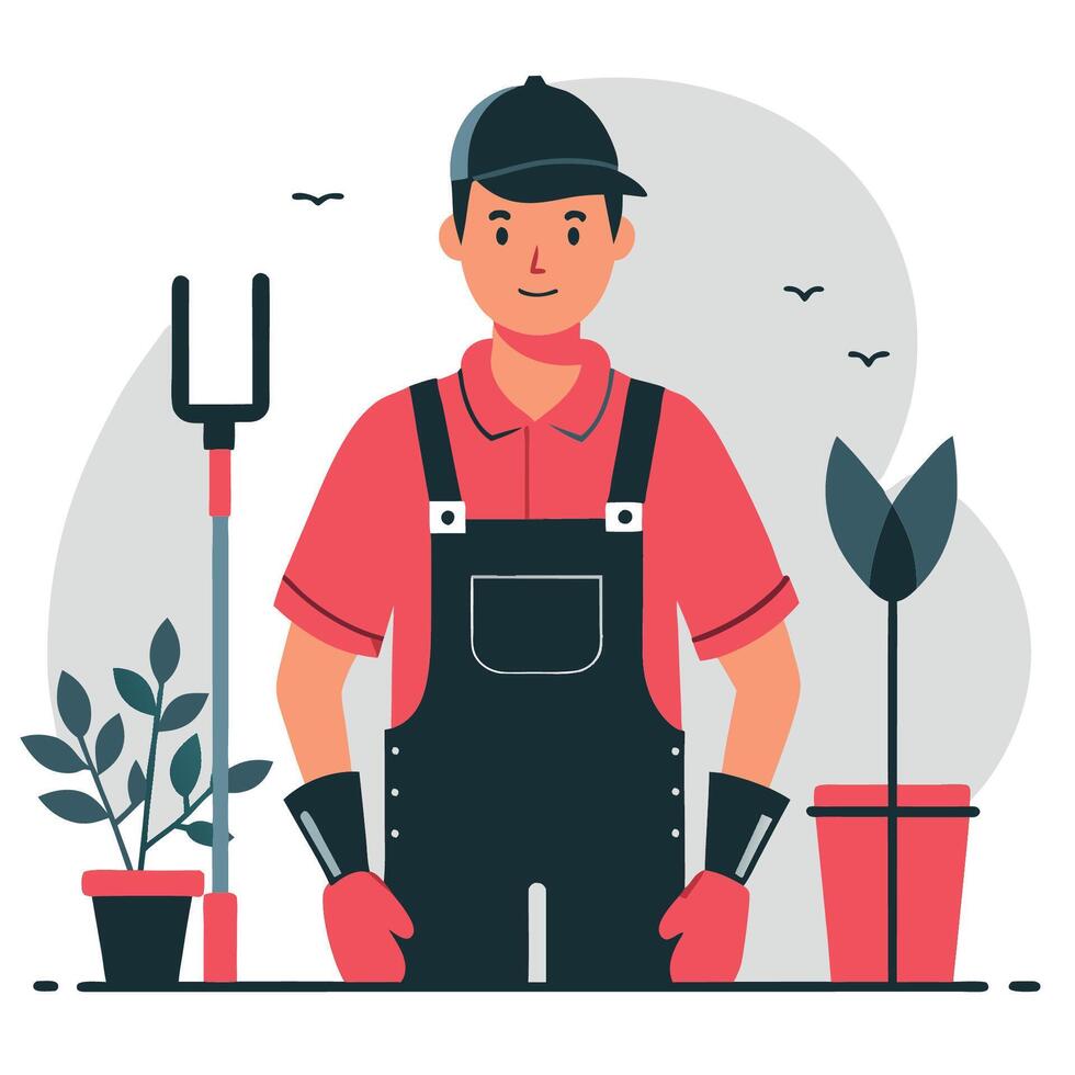 Gardening Enthusiast with Innovative Planting Concept vector