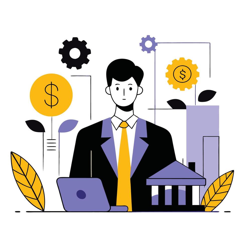 Conceptual Illustration of a Financial Advisor Guiding Clients Towards Success vector