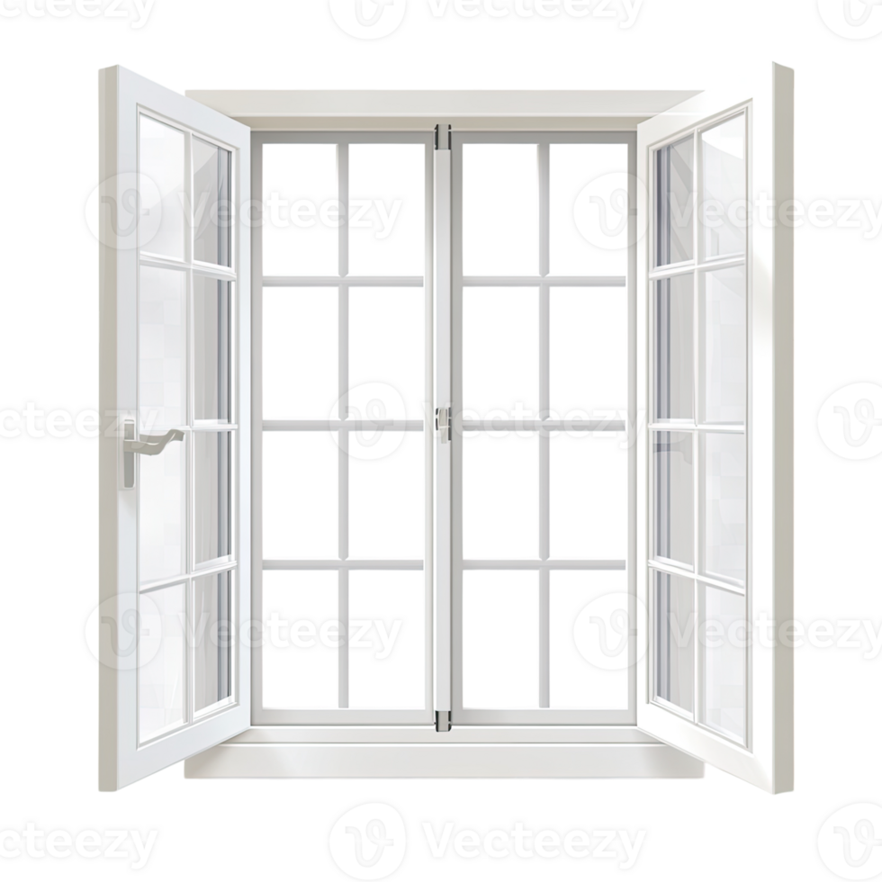 an open window with a white frame and glass png