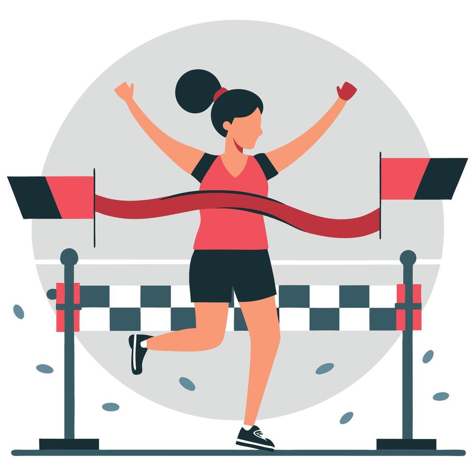 Illustrated Finish Line Concept with Runner and Success Banner vector