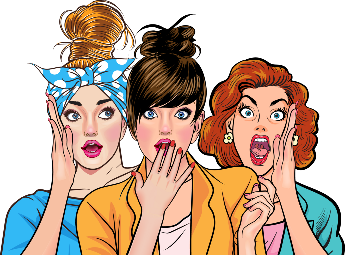 Vintage lady talking excitedly about a juicy story. png