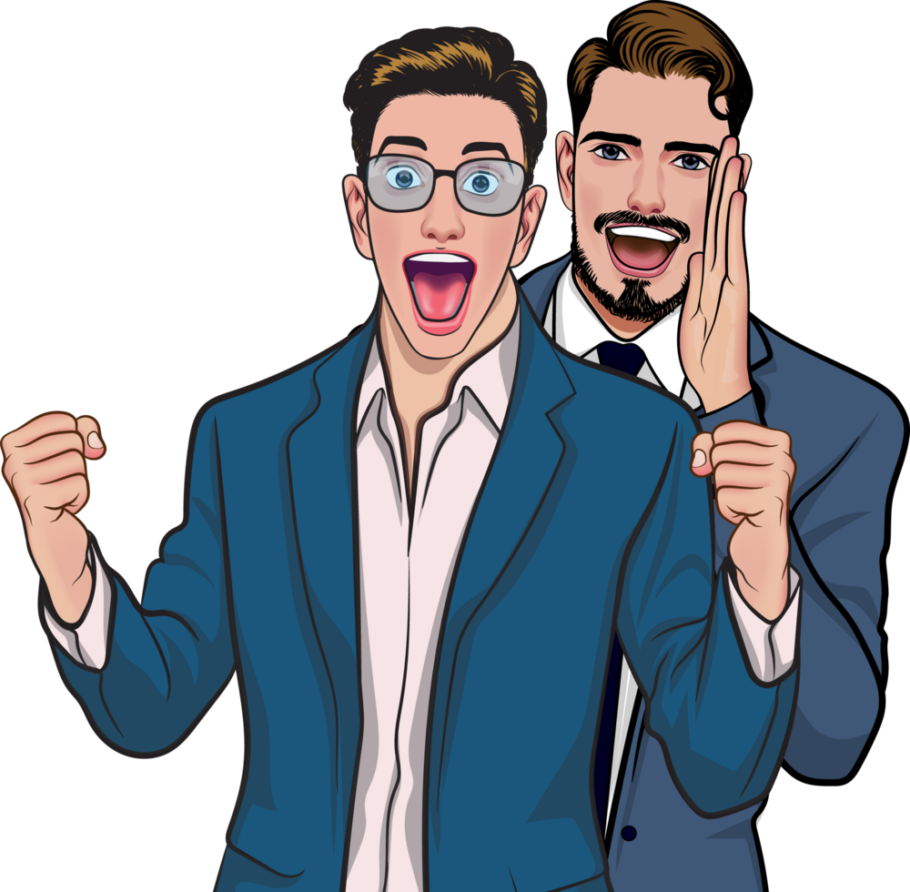 Vintage businessman whispering in shock at a business secret. png