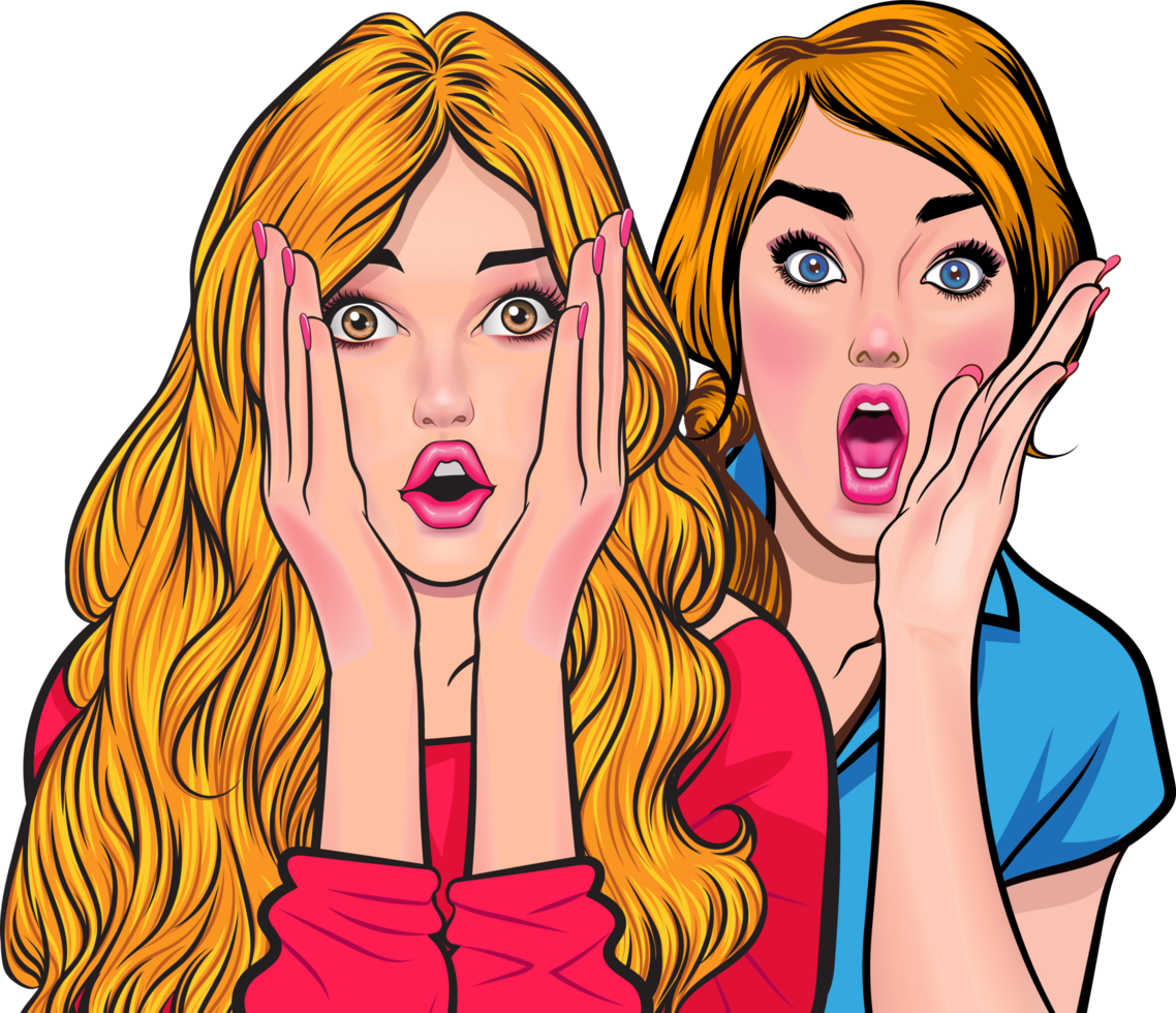 The long-haired girl looked extremely surprised when she received some news from her friend. png