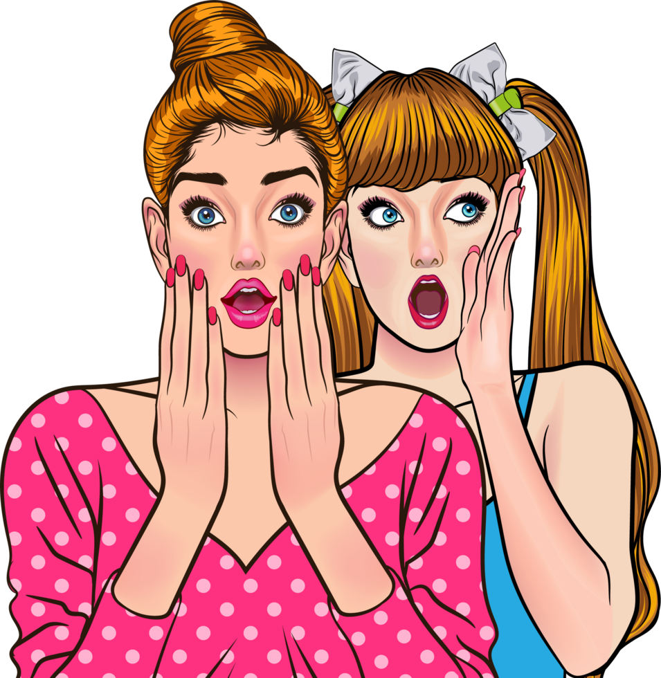 A retro woman with red nails and full makeup covers her mouth after A retro woman with red nails and full makeup covers her mouth after