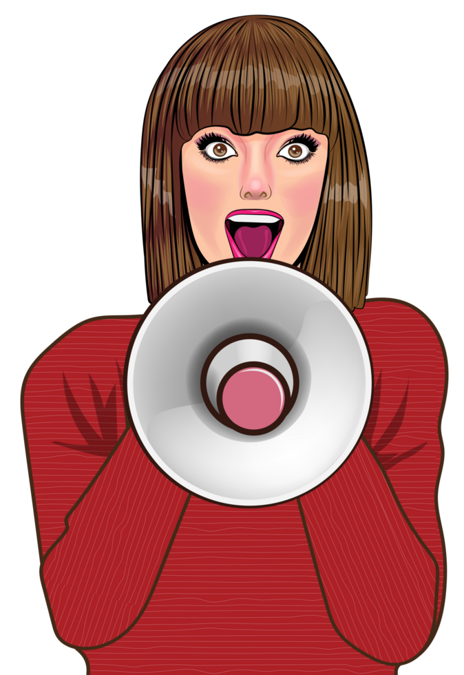 Retro advertisement with a bold and confident female speaker. png