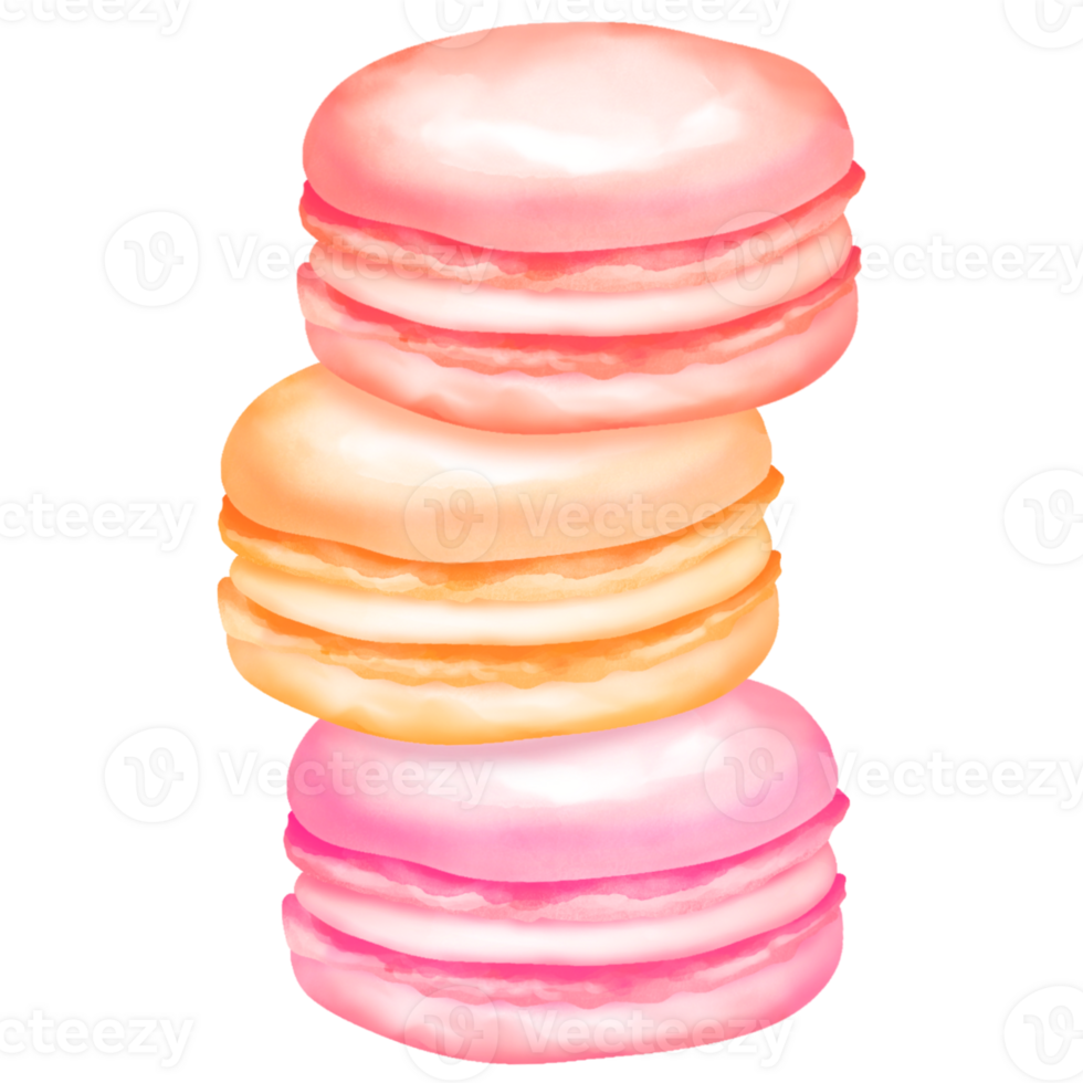 A stack of three macarons in red, orange and pink colors png
