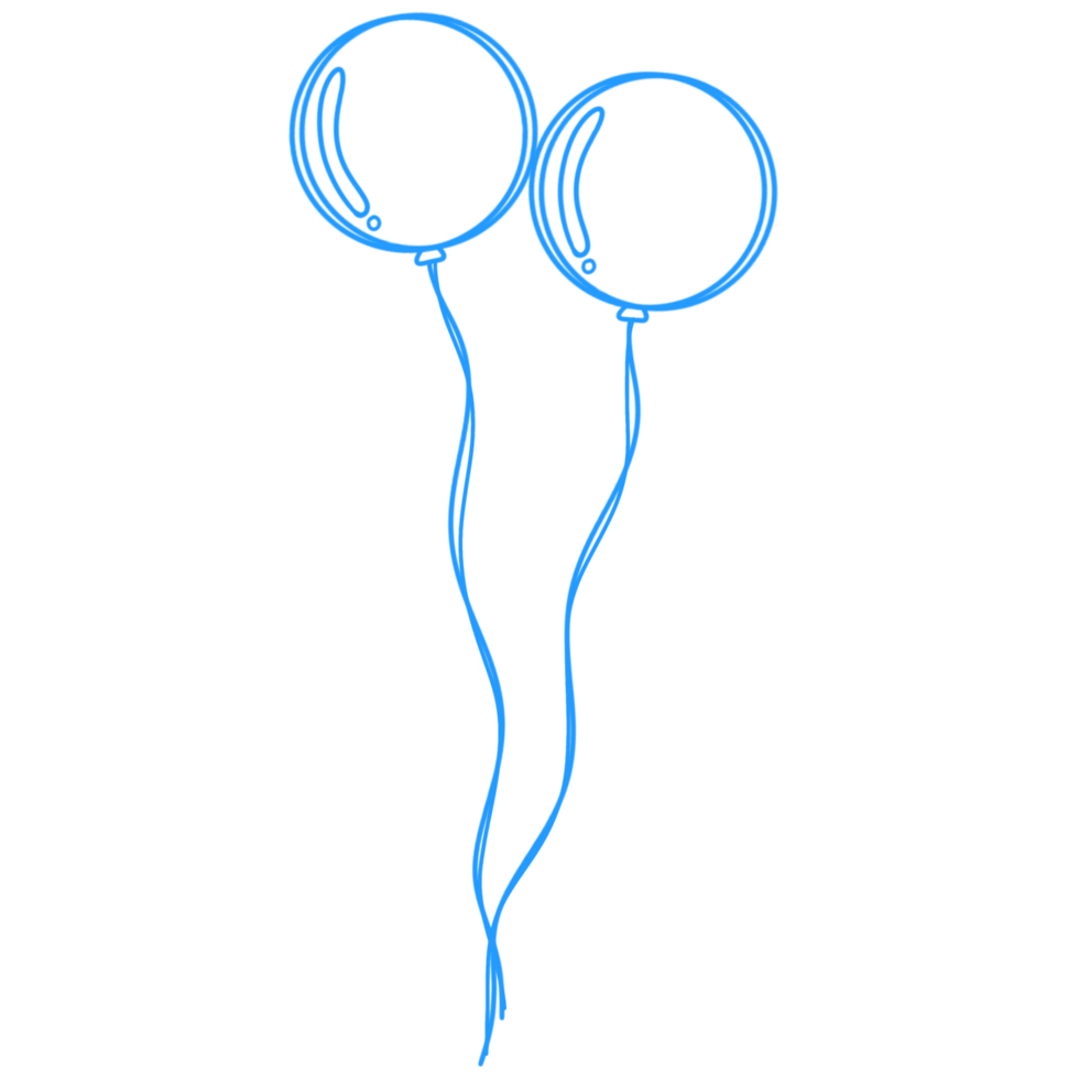 A blue outline of two balloons on strings png