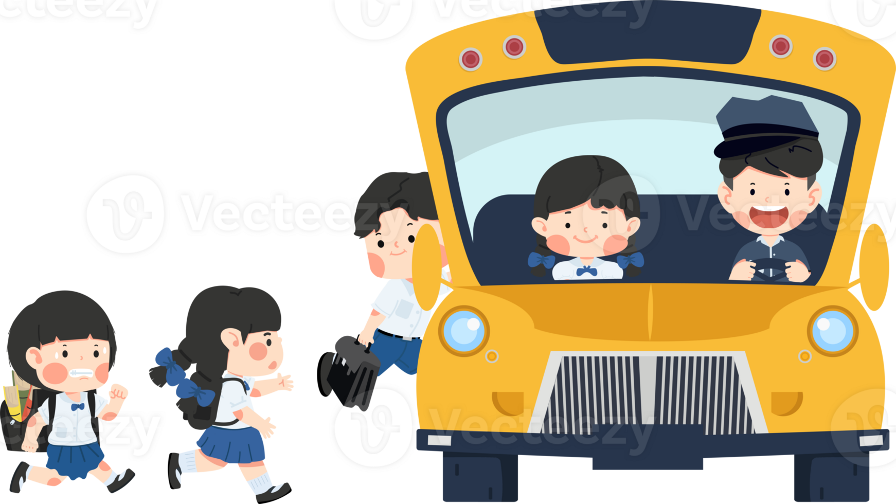 Students are walking onto the school bus cartoon png